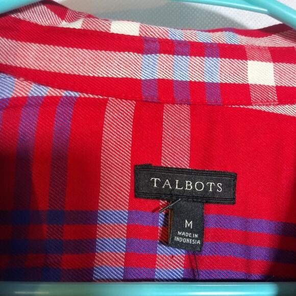 Talbot's Red White Blue Plaid Button-Up Shirt Casual Classic Size M - Picture 5 of 8